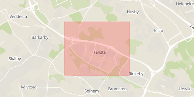 Karta som med röd fyrkant ramar in Tensta, Stockholm, Stockholms län