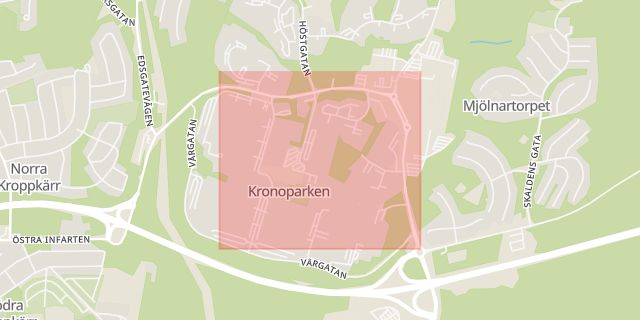 Karta som med röd fyrkant ramar in Sommargatan, Kronoparken, Karlstad, Värmlands län