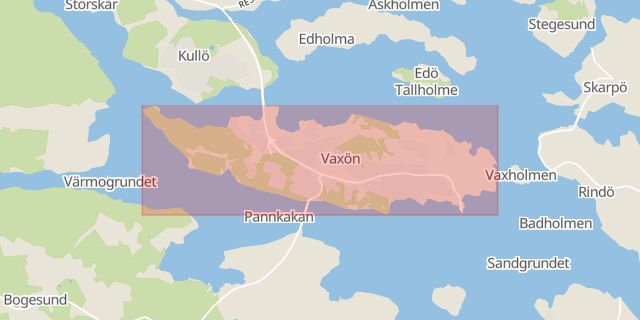 Karta som med röd fyrkant ramar in Vaxholms Kommun, Vaxholm, Stockholms län