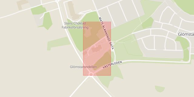 Karta som med röd fyrkant ramar in Torshällavägen, Glömsta, Eskilstuna, Södermanlands län