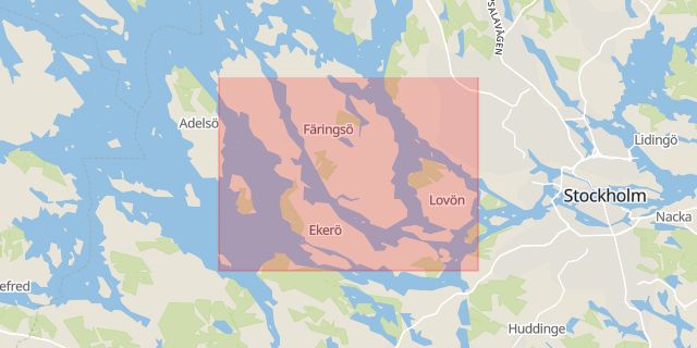 Karta som med röd fyrkant ramar in Ekerövägen, Ekerö, Stockholms län