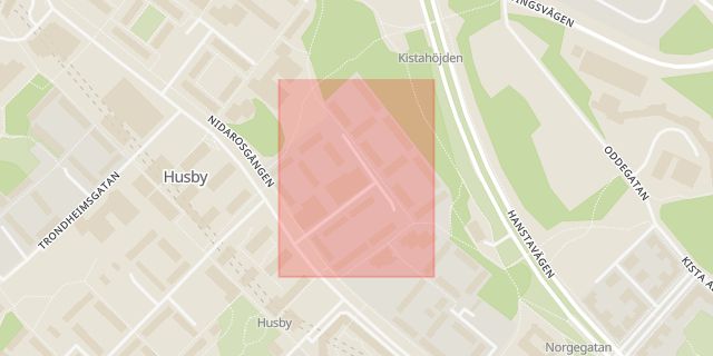 Karta som med röd fyrkant ramar in Husby, Nidarosgatan, Stockholm, Stockholms län