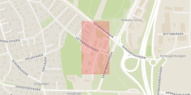 Karta som med röd fyrkant ramar in Hundbiten, Enköping, Stockholms län