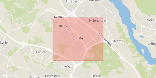 Karta som med röd fyrkant ramar in Kista, Sollentuna, Stockholms län