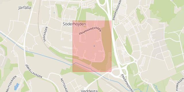Karta som med röd fyrkant ramar in Snapphanevägen, Järfälla, Stockholms län