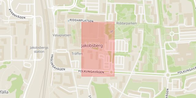 Karta som med röd fyrkant ramar in Jakobsberg, Tornérplatsen, Järfälla, Stockholms län