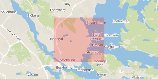 Karta som med röd fyrkant ramar in Djursholm, Danderyd, Stockholms län