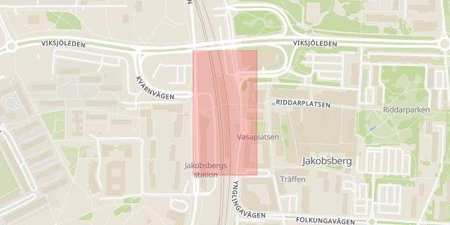 Karta som med röd fyrkant ramar in Järfällavägen, Jakobsberg, Jakobsbergs Station, Vita, Järfälla, Stockholms län