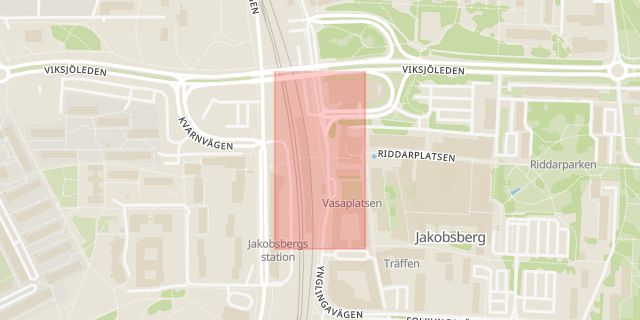 Karta som med röd fyrkant ramar in Jakobsberg, Jakobsbergs Station, Järfälla, Stockholms län