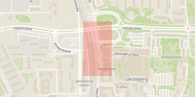 Karta som med röd fyrkant ramar in Jakobsbergs Centrum, Järfälla, Stockholms län