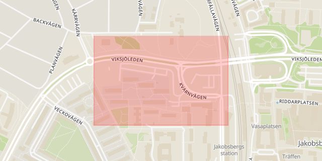 Karta som med röd fyrkant ramar in Kvarnvägen, Järfälla, Stockholms län