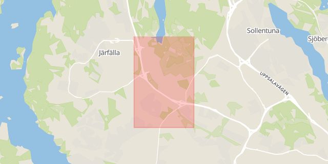 Karta som med röd fyrkant ramar in Barkarby, Jakobsberg, Järfälla, Stockholms län