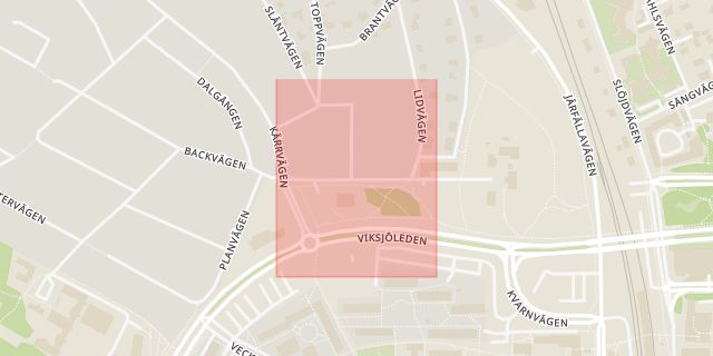 Karta som med röd fyrkant ramar in Jakobsberg, Folkhögskolevägen, Järfällavägen, Järfälla, Stockholms län