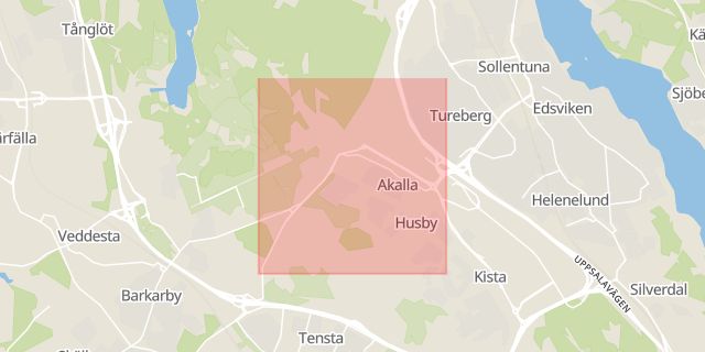 Karta som med röd fyrkant ramar in Akalla, Stockholm, Stockholms län