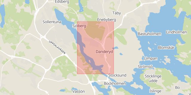 Karta som med röd fyrkant ramar in Bromma, Östermalm, Danderyd, Stockholms län