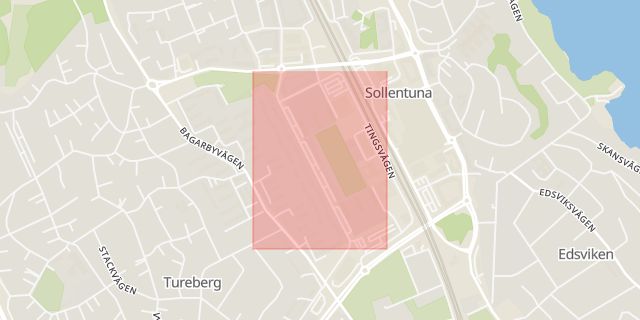Karta som med röd fyrkant ramar in Malmvägen, Tureberg, Sollentuna, Stockholms län