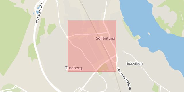 Karta som med röd fyrkant ramar in Tureberg, Sollentuna, Stockholms län