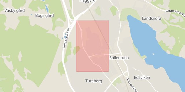 Karta som med röd fyrkant ramar in Häggvik, Bagarbyvägen, Sollentuna, Stockholms län