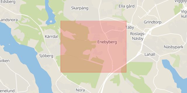 Karta som med röd fyrkant ramar in Enebyberg, Danderyd, Stockholms län