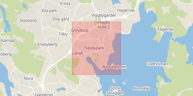 Karta som med röd fyrkant ramar in Näsby, Park, Täby, Stockholms län