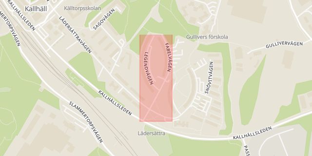 Karta som med röd fyrkant ramar in Fabelvägen, Kallhäll, Järfälla, Stockholms län