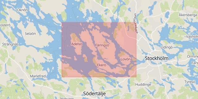 Karta som med röd fyrkant ramar in Ekerö, Stockholms län