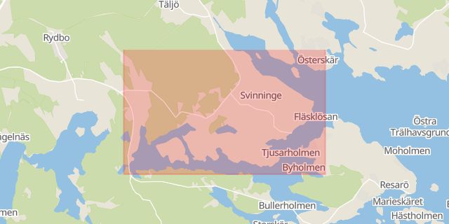 Karta som med röd fyrkant ramar in Svinninge, Österåker, Stockholms län