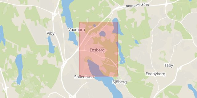 Karta som med röd fyrkant ramar in Edsberg, Buskarna, Sollentuna, Stockholms län