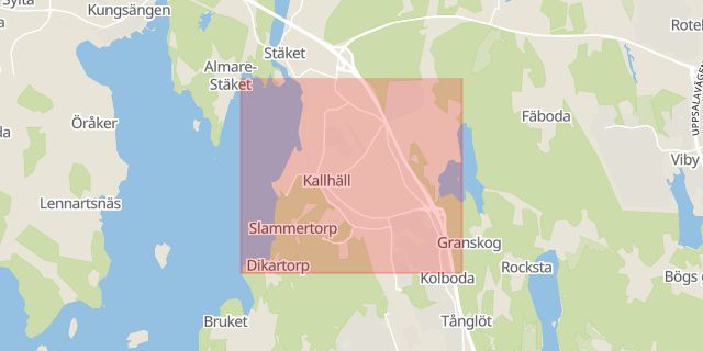 Karta som med röd fyrkant ramar in Kallhäll, Stockholm, Järfälla, Stockholms län