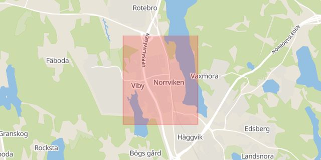 Karta som med röd fyrkant ramar in Norrviken, Sollentuna, Stockholms län