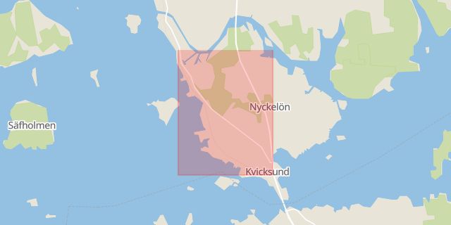 Karta som med röd fyrkant ramar in Nyckelövägen, Kvicksund, Västerås, Västmanlands län
