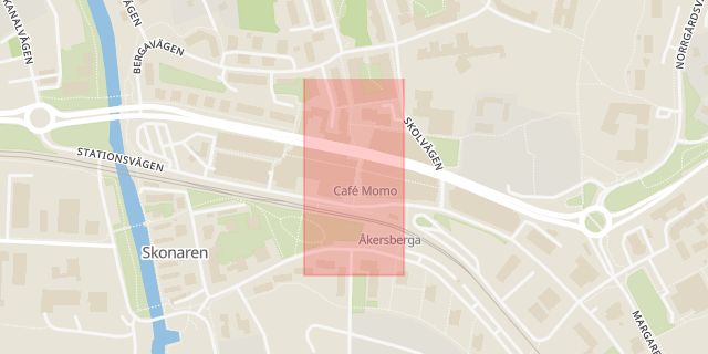 Karta som med röd fyrkant ramar in Åkersberga Centrum, Centrumgaraget, Österåker, Stockholms län