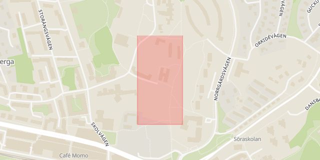 Karta som med röd fyrkant ramar in Berga, Österåker, Stockholms län