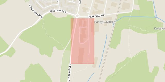 Karta som med röd fyrkant ramar in Gymnasieskolan, Täby, Stockholms län