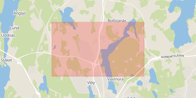 Karta som med röd fyrkant ramar in Rotebro, Sollentuna, Stockholms län