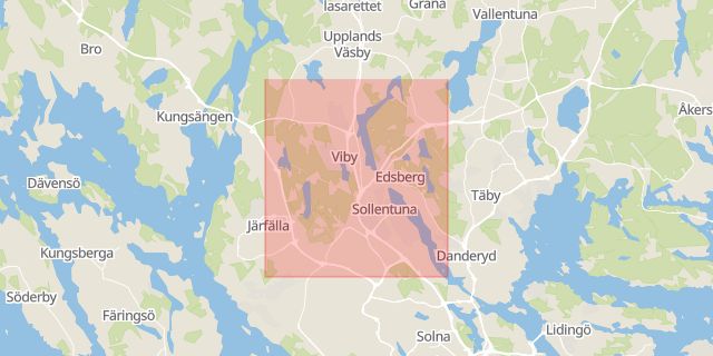 Karta som med röd fyrkant ramar in Sollentuna Kommun, Sollentuna, Stockholms län