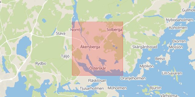 Karta som med röd fyrkant ramar in Åkersberga Centrum, Österåker, Stockholms län