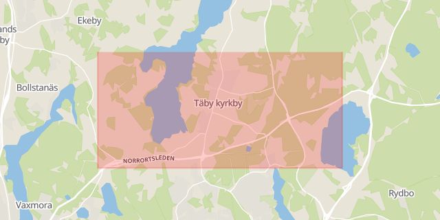 Karta som med röd fyrkant ramar in Täby Kyrkby, Täby, Stockholms län