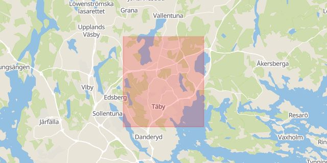 Karta som med röd fyrkant ramar in Stockholm, Täby, Stockholms län