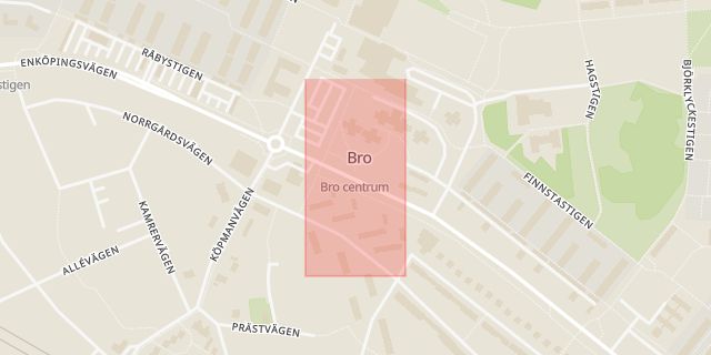 Karta som med röd fyrkant ramar in Bro Centrum, Upplands-Bro, Stockholms län