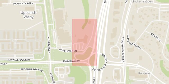 Karta som med röd fyrkant ramar in Upplands Väsby, Svedmyra, Stockholm, Stockholms län