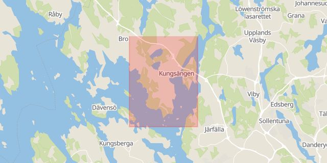 Karta som med röd fyrkant ramar in Kungsängen, Upplands-Bro, Stockholms län