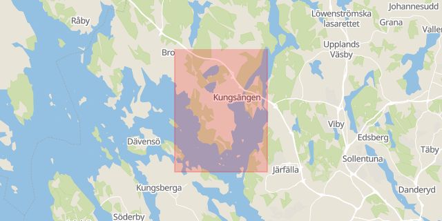 Karta som med röd fyrkant ramar in Kungsängen, Upplands-bro, Stockholms län