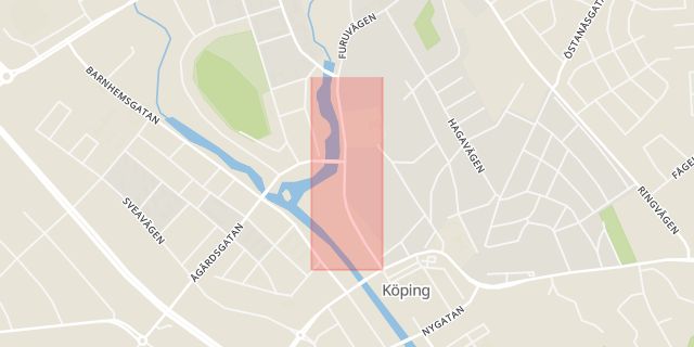 Karta som med röd fyrkant ramar in Tunadalsgatan, Köping, Västmanlands län