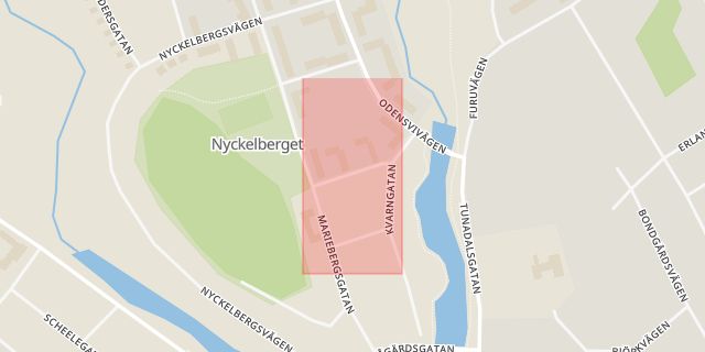 Karta som med röd fyrkant ramar in Väpnaregatan, Köping, Västmanlands län