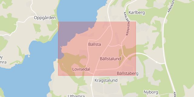 Karta som med röd fyrkant ramar in Bällsta, Vallentuna, Stockholms län