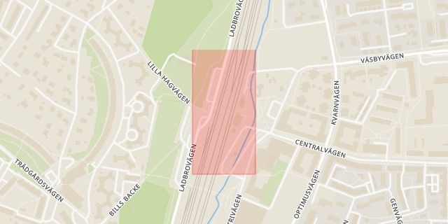 Karta som med röd fyrkant ramar in Upplands Väsby Station, Upplands väsby, Stockholms län