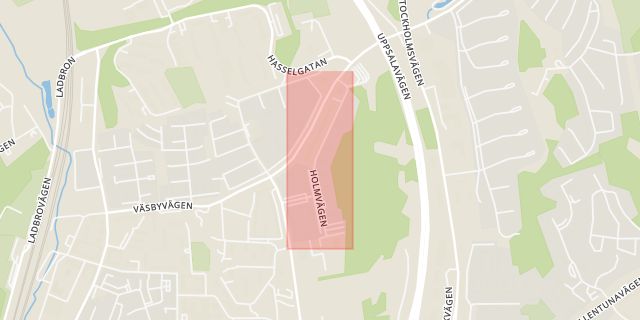 Karta som med röd fyrkant ramar in Holmvägen, Upplands Väsby, Stockholms län