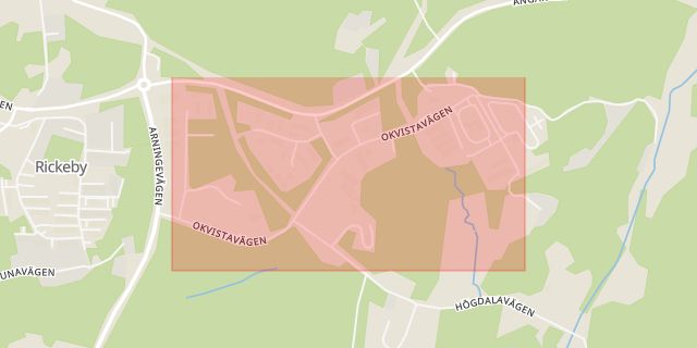 Karta som med röd fyrkant ramar in Okvistavägen, Vallentuna, Stockholms län