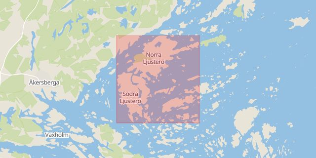 Karta som med röd fyrkant ramar in Ljusterö, Österåker, Stockholms län